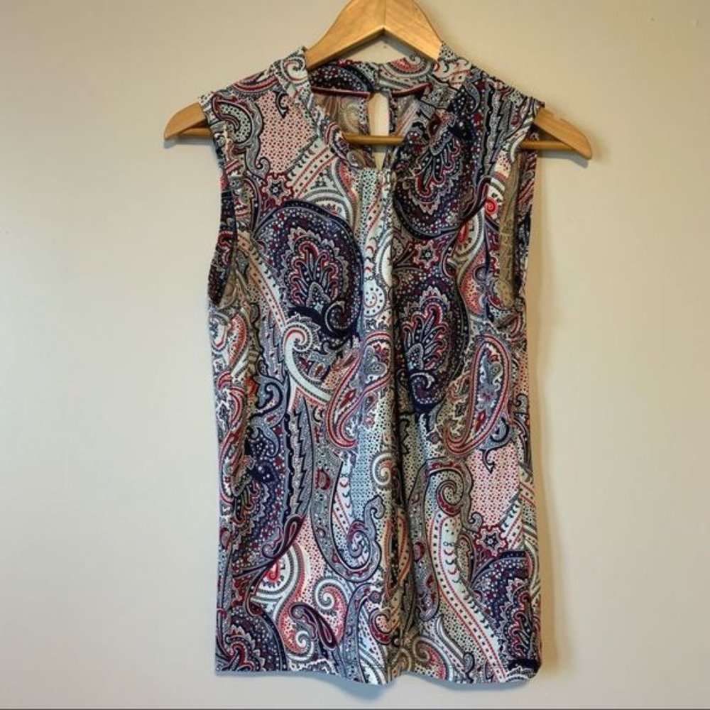 Tommy Hilfiger top paisley print sleeveless twisted summer shirt size medium